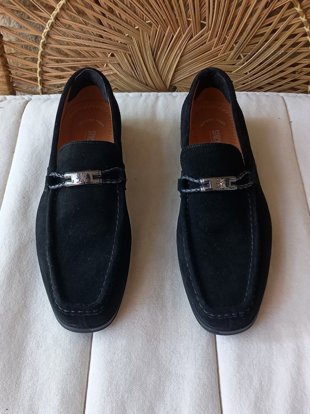 Stacey Adams Men's Black Suede Slip-On Loafers with Silver Bit Hardware_9